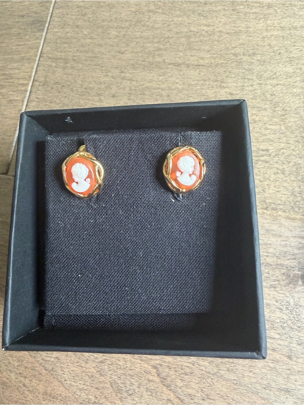 Vintage Napier Classic Orange Cameo Clip-On Earrings